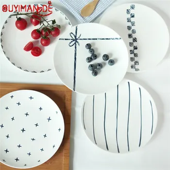 

Dinner Plate Hand-painted 8-inch Ceramic Western Dinner Plate Shallow Dish Simple Style Household Soup Plate Dinner Plate