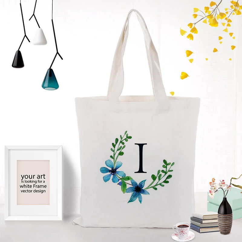 Холщовая Сумка с буквенным принтом на заказ, текстовый логотип DIY, художественная алфавитная сумка для покупок, Экологичная многоразовая