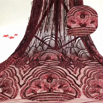 

2019 Latest African Sequins Lace Fabric High Quality Lace French Sequence Tulle Lace Nigerian Lace Fabrics For Wedding