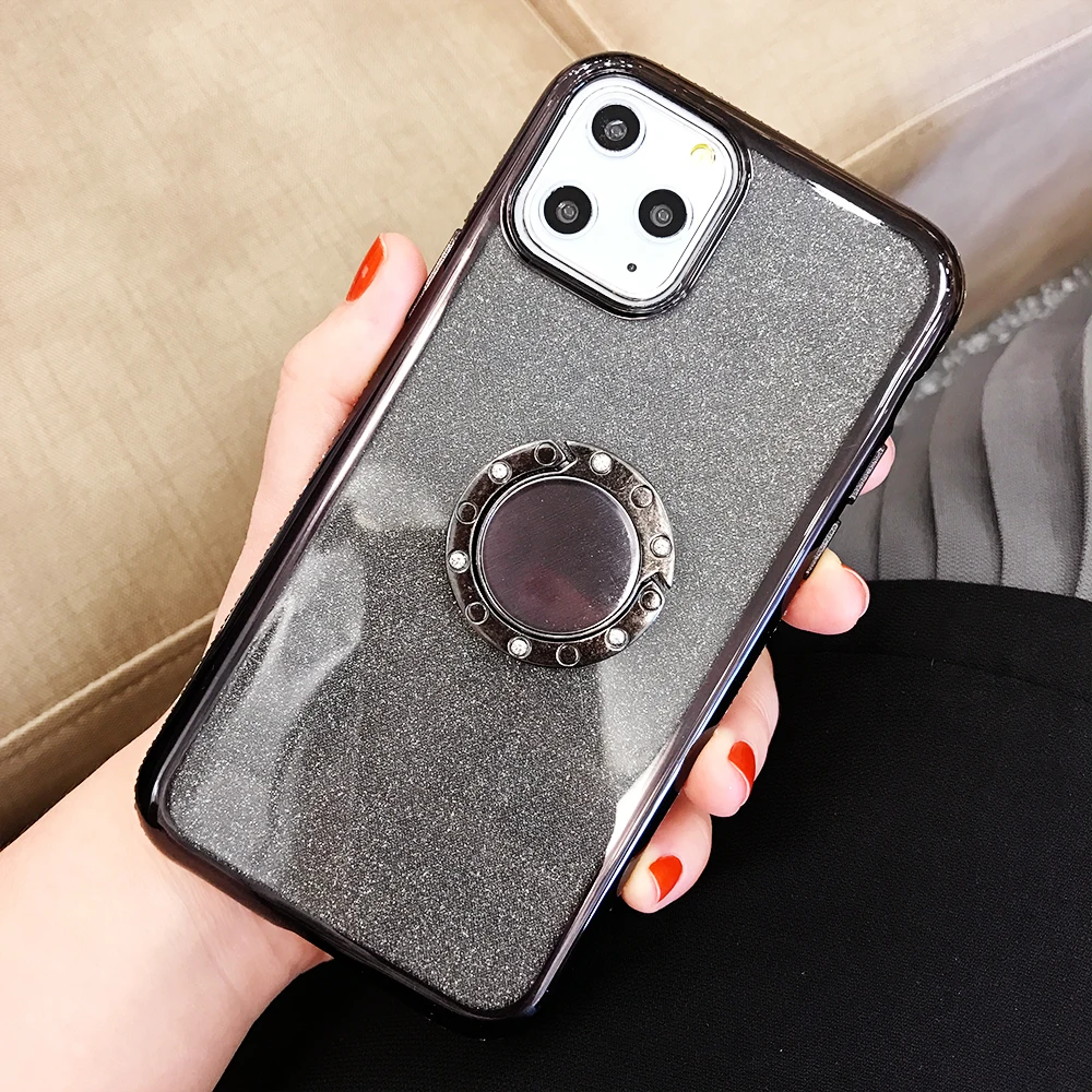Блестящий Алмазный чехол для телефона для iPhone 11 11Pro Max X XS Max Xr 8 7 6S 6Plus Мягкий силиконовый магнитный держатель-кольцо для пальца задняя крышка
