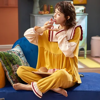 

2020 Fast Shipping Cotton Women's Pajamas Autumn Winter Pyjamas Cartoon Sleepwear Sexy Home Clothes For Women