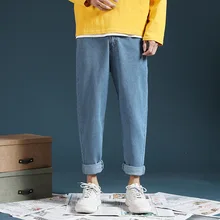 Весна и лето стиль деним(брюки длиной до щиколотки) мужские BF Hong Kong стиль свободные прямые однотонные повседневные мужские толстые