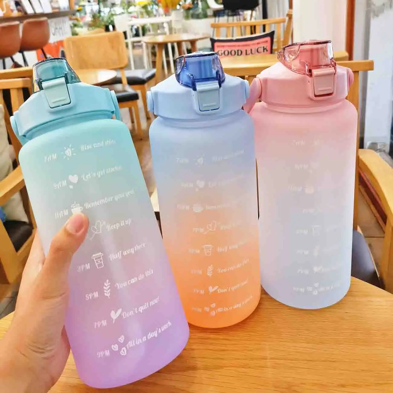 Water Bottle 2 Liter Large Capacity Free Motivational With Time Marker Fitness Workout Plastic Cups Outdoor Gym Drinking