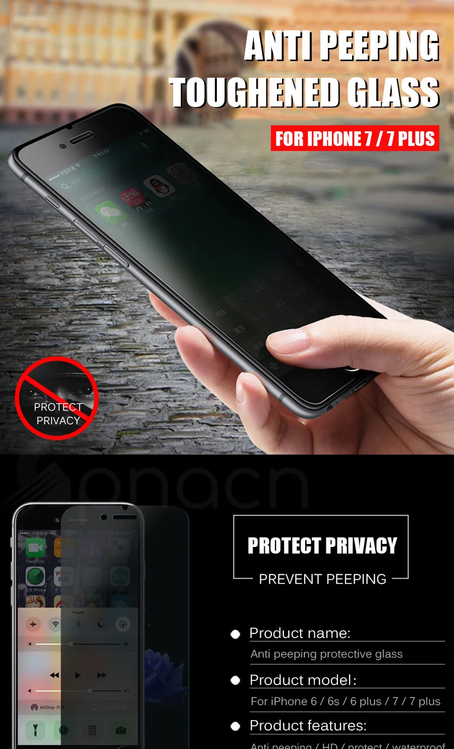 Антишпионское закаленное стекло для iPhone X, XR, XS, 11 Pro, Max, защита для экрана, для iPhone 8, 7, 6, 6S Plus, 5 5S, SE, защитная пленка