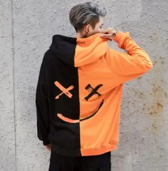 black orange Для мужчин кофта из хлопка с капюшоном, толстовки с капюшоном с принтом «Улыбка» из Головные уборы Толстовка уличная одежда в стиле хип-хоп - Цвет: black orange