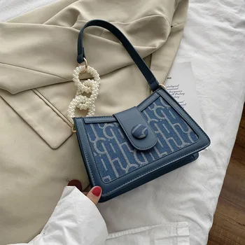 

Net Red Fashion Small Bag 2020 New Style Fashion Pearl Chain Shoulder Bag Hot Ladies Messenger Bag All-match Small Square Bag