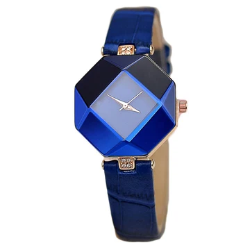 

2020 new Women Watches Gem Cut Geometry Crystal Leather Quartz Wristwatch Fashion Dress Watch Ladies Gifts Clock