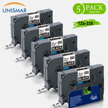 

Unismar 5PK TZe-335 Standard Laminated 12mm for Brother P-touch TZe335 Tapes White on Black Printer Ribbons TZe-335 Label Tape