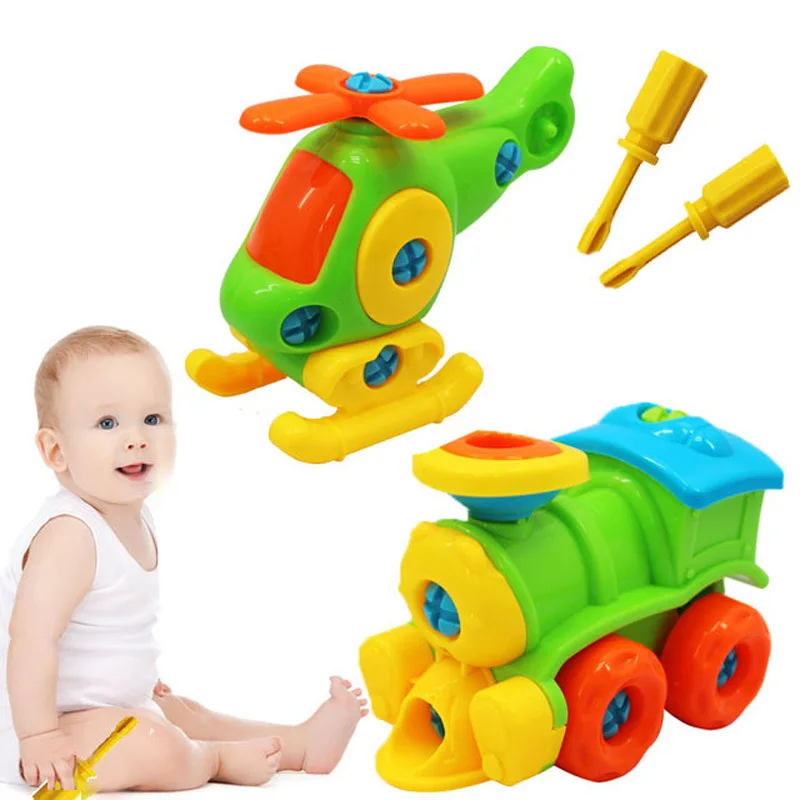Puzzle Blocks Plastic Insert Train Helicopter Shape Screwing Disassembly Blocks for Children Educational Toys Scale Models building block toy,assemble toy
