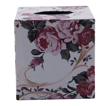 

Square Leather Home Room Car Hotel Tissue Box Cover Paper Napkin Holder Case Peony