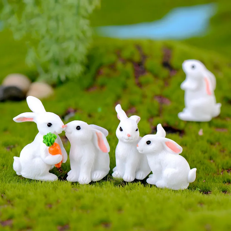 Cute Rabbit Miniature Bunny Resin Craft Gift Tiny World Decoration Mini Dollhouse Toy DIY Micro Landscape Fairy Garden Accessory