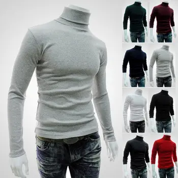 

Fashion Men Turtleneck Sweater Spring Autumn Warm Mock Neck Basic Plain T-shirt Blouse Pullover Long Sleeve Casual Tops Sweaters
