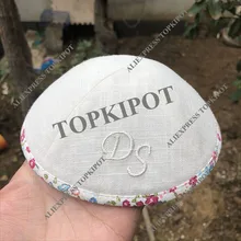 Еврейская слоновая кость льняная KIPPAS с персональным вышитым логотипом