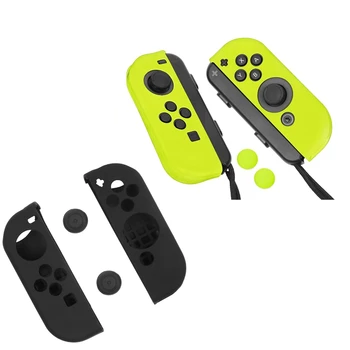 

2 Pair for Joy-Con Gel Guards with Thumb Grips Caps for Nintendo Switch (Neon Yellow & Black)