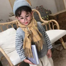 Зимний детский клетчатый шарф, теплый кашемировый вязаный мягкий шарф унисекс для мальчиков и девочек, ретро шарф в клетку