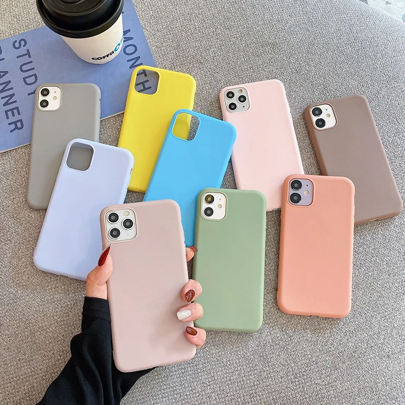 For Iphone 12 Silicone Solid Color Phone Case For Apple Iphone 12 Pro Soft Cover Candy Color 12 Mini 12 Pro Max Protective Cases Phone Case Covers Aliexpress