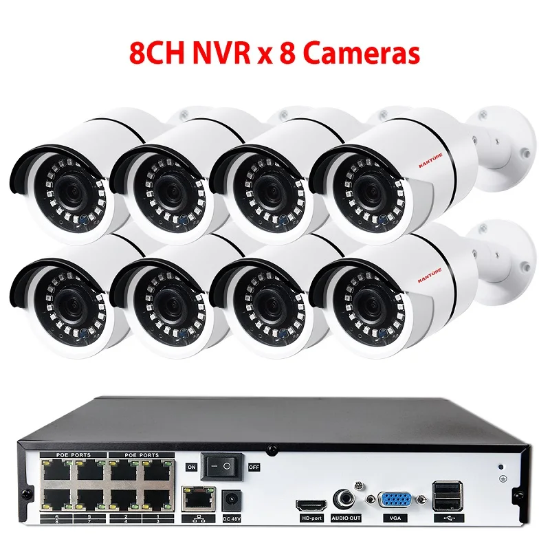 KANTURE H.265+ 8CH 5MP POE NVR система аудио запись 5MP Водонепроницаемая камера безопасности для улицы POE ip-камера система видеонаблюдения - Цвет: 8CH NVR x 8 Cameras