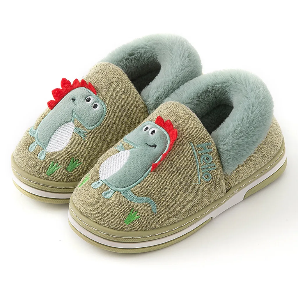 Children Kids Baby Girls Boys Indoor Dinosaur Cartoon Flock Plush Winter Warm Casual Shoes kids shoes Sapato Infantil pantuflas