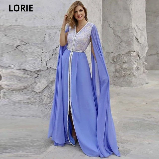 LORIE Beach Chiffon Evening Dresses Moroccan Caftan Cap Sleeve Elegant Lace Prom Party Celebrity Gowns Long Custom Made 2021 1