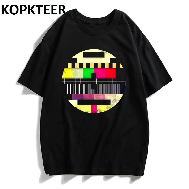 

Cartoon Men T Shirts New Summer Fashion TV Error Design Printing Fashion Casual 100% Cotton T-Shirt Hip Hop Tops Tee Camiseta