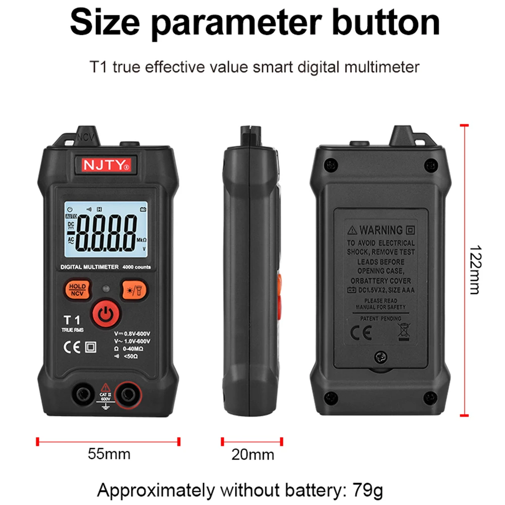 True RMS Digital multimeter 4000 Counts 600V automatic range AC DC voltage tester portable smart meter NCV ohm flashlight digital multimeter multimeter tester