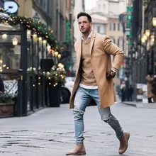 Мужской длинный Тренч мужской модный элегантный однотонный воротник с отворотом длинный рукав Свободное пальто куртка длинный плащ