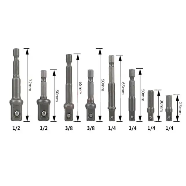 Adaptador de zócalo de acero de cromo vanadio, vástago hexagonal de 1/4 ", 3/8" y 1/2 ", cabezales de perforación eléctrica, 1 unidad 4