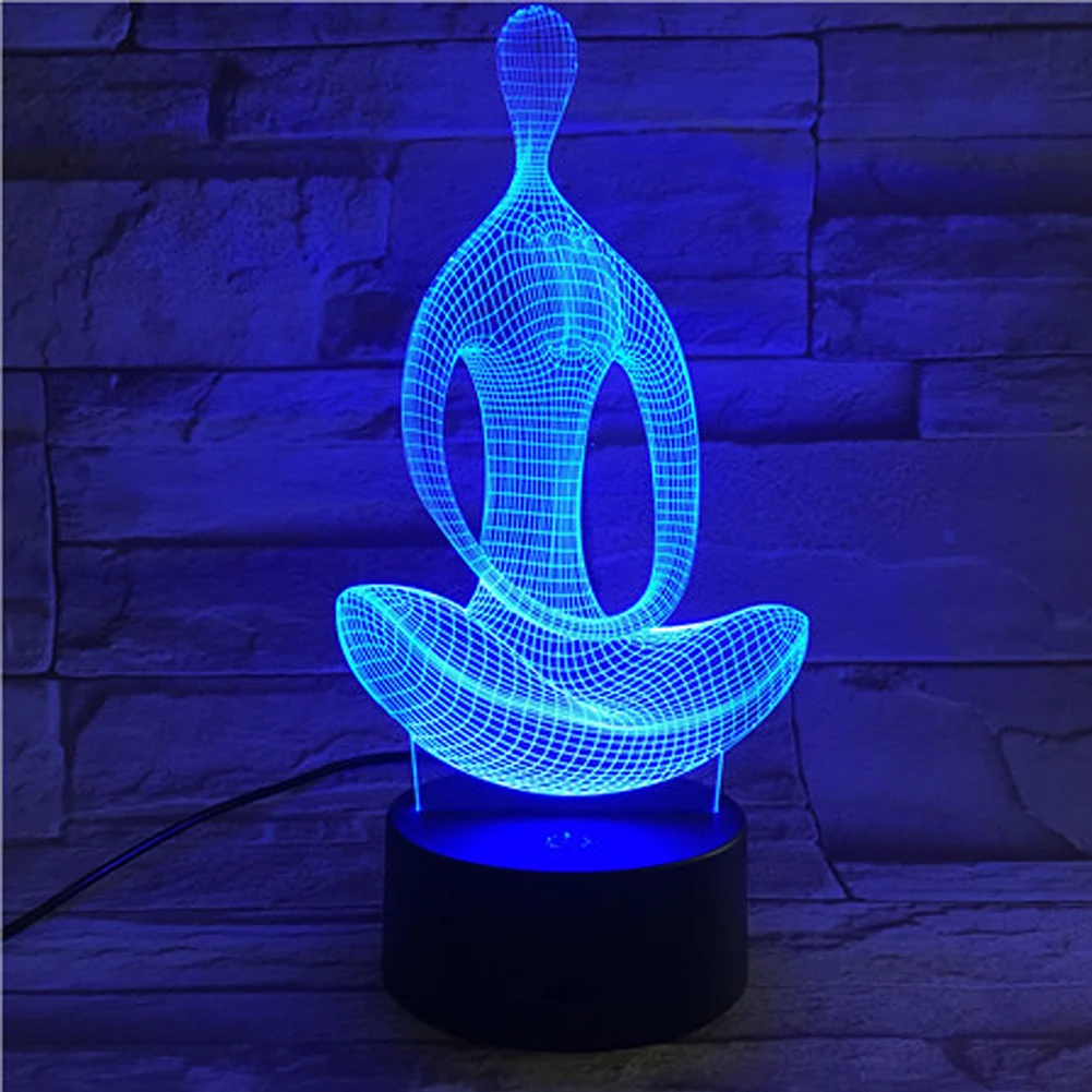 3D иллюзия акриловая Йога Медитация светодиодный 7 видов цветов сменная настольная лампа сенсорный переключатель креативный Ночной светильник Прозрачный Настольный орнамент