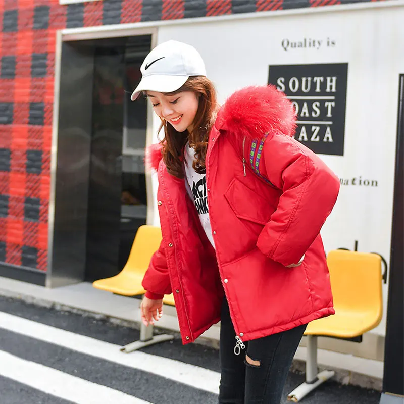 Меховое пальто с капюшоном для пекарни, зимнее пуховое пальто, куртка, большие размеры, ватные парки с хлопковой подкладкой, Casaco Feminino Abrigos Mujer Inviern - Цвет: RED