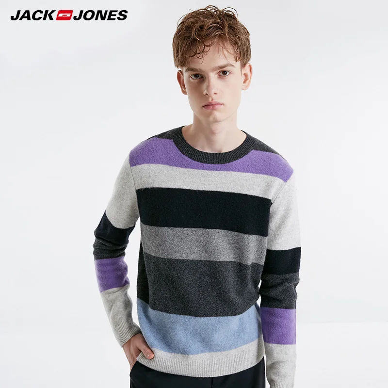 JackJones зимний мужской шерстяной полосатый свитер с круглым вырезом | 219125503