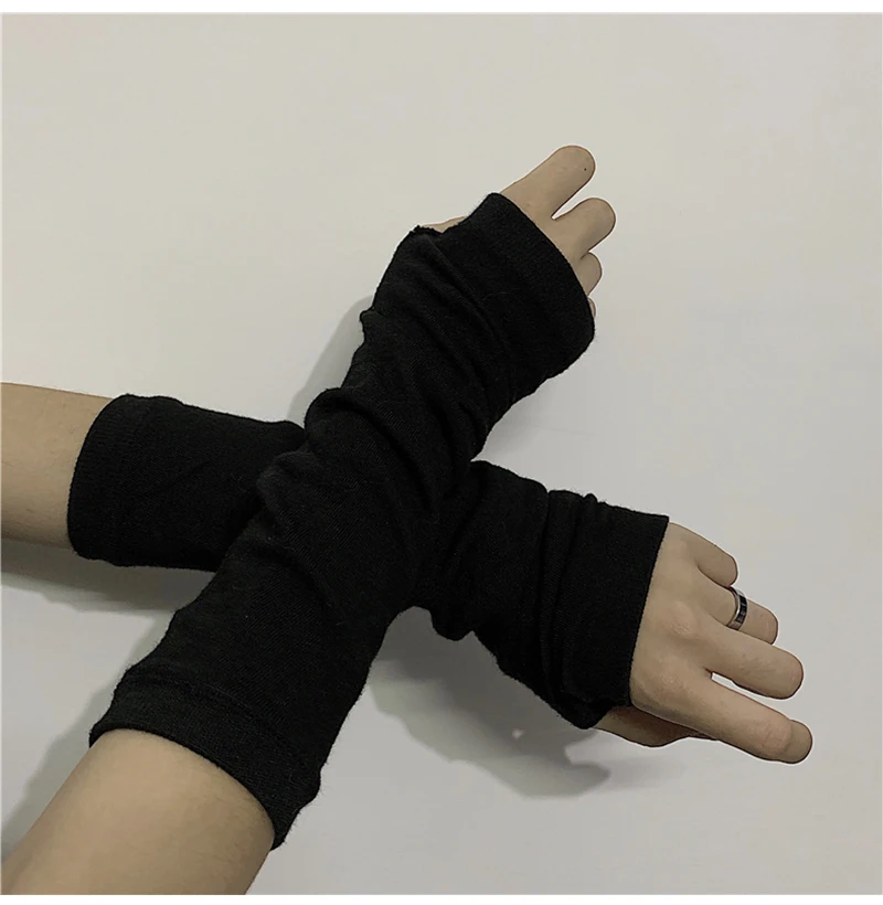 Black Punk Gothic Unisex Fingerless Gloves Elbow Length Mittens 2022 Cool Stretch Arm Warmer Ninja Sport Outdoor Cuff Women Men