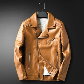 

New Men's Leather Jacket High Quality Fashion Motorcycle PU Jackets Mens Autumn and Winter Casual Outerwear Faux Leather Coat