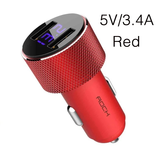 Red 3.4A ROCK Mini Dual USB Автомобильное зарядное устройство светодиодный дисплей Универсальный 3.4A мобильный телефон планшет быстрая зарядка Usb зарядное устройство для автомобиля 2 Usb адаптер - Тип штекера: Red 3.4A