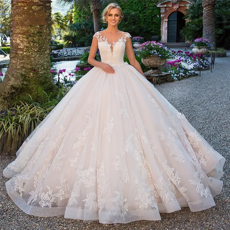 

Gorgeous Ball Gown Wedding Dress With Delicate Lace with Court Train Bridal Dress Custom Made