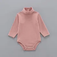 Baby Ribbed High Neck Romper Full Sleeve Autumn Winter Jumpsuit Jumpsuit Elastic Rib Knitted Rompers Infant Clothing Outfits 3