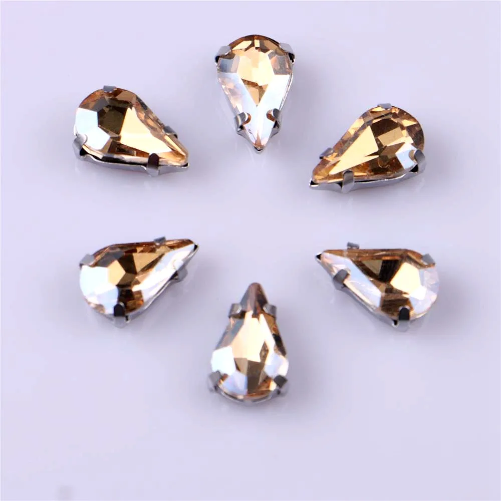 Sew On Rhinestones Narrow Teardrop Glass Rhinestones With Claw Sew On Stone Strass Diamond Silver Metal Base Crystals For Needlework 20 pcs/pack