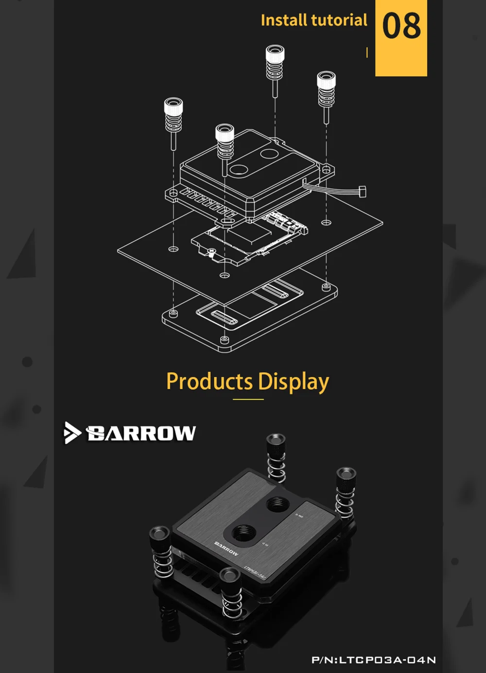 Barrow LTCP03A-04N, For Ryzen AM3/AM4 Composite CPU Water Blocks, POM/barss Top Optional, LRC 2.0 5v 3pin, Microwaterway Block  