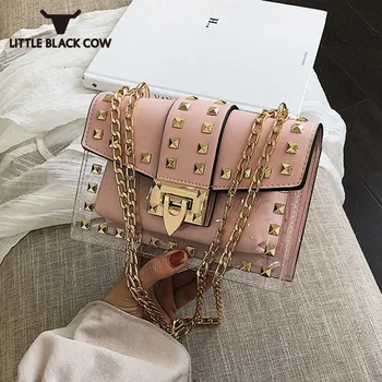 

Handbags Bag Lady Designer Fashion Rivets Messenger Bag Chain Transparent Shoulder Crossbody Bags Women 2020 Small Package Bags