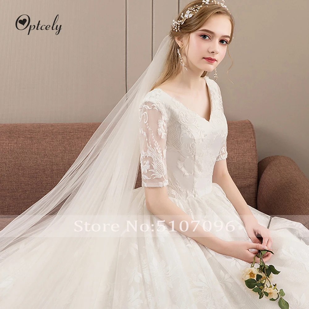Optcely Vestido de Noiva элегантное очаровательное ТРАПЕЦИЕВИДНОЕ свадебное платье с коротким рукавом и глубоким v-образным вырезом с аппликацией, платье принцессы с коротким шлейфом