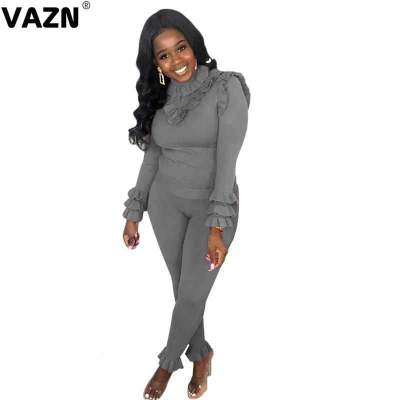 VAZN,, повседневные сексуальные мягкие стильные длинные штаны с длинным рукавом для зрелых женщин, эластичные облегающие спортивные костюмы для женщин, комплект из 2 предметов - Цвет: Серый