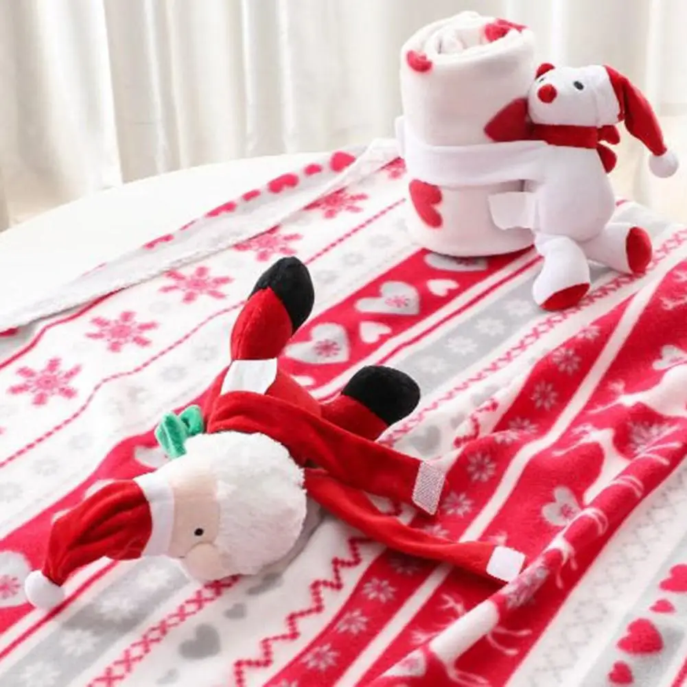 Бархатное рождественское Подарочное одеяло с принтом для малышей, мягкое игрушечное одеяло, Рождественское украшение, Супер Красная