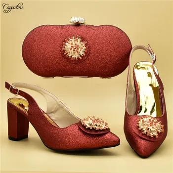 

Wonderful red party set spring/autumn pointed toe sandal shoes and clutch handbag set for lady 108-1 heel height 7cm