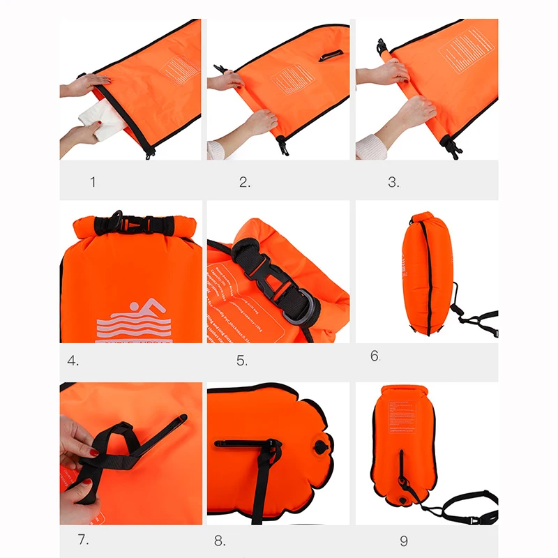 20L Inflatable Swim Buoy Drybag For Water Sport Swimmers Tow Float Dry Bags Double Air Bag With Waist Belt Storage Safety Pouch