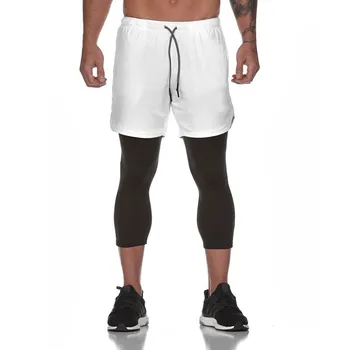 

2in1double Layer Running Shorts Mens Compression Shorts White Black Shorts Gym Secure Pocket Fitness Long Pants Jogging Training