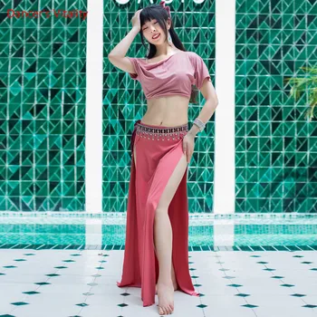 

Belly Dance Set Female adult Elegant Top Practice Clothes Suit Temperament Shirt Sexy Training Long Skirt Performance Clothing
