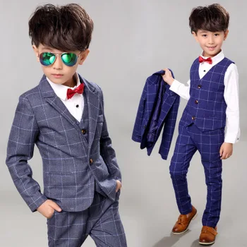 

3PCS Kids Boys Wedding Blazer Suit Brand Flower clothes party children Tuxedos dress sets school Performance set Clothing 2-10Y