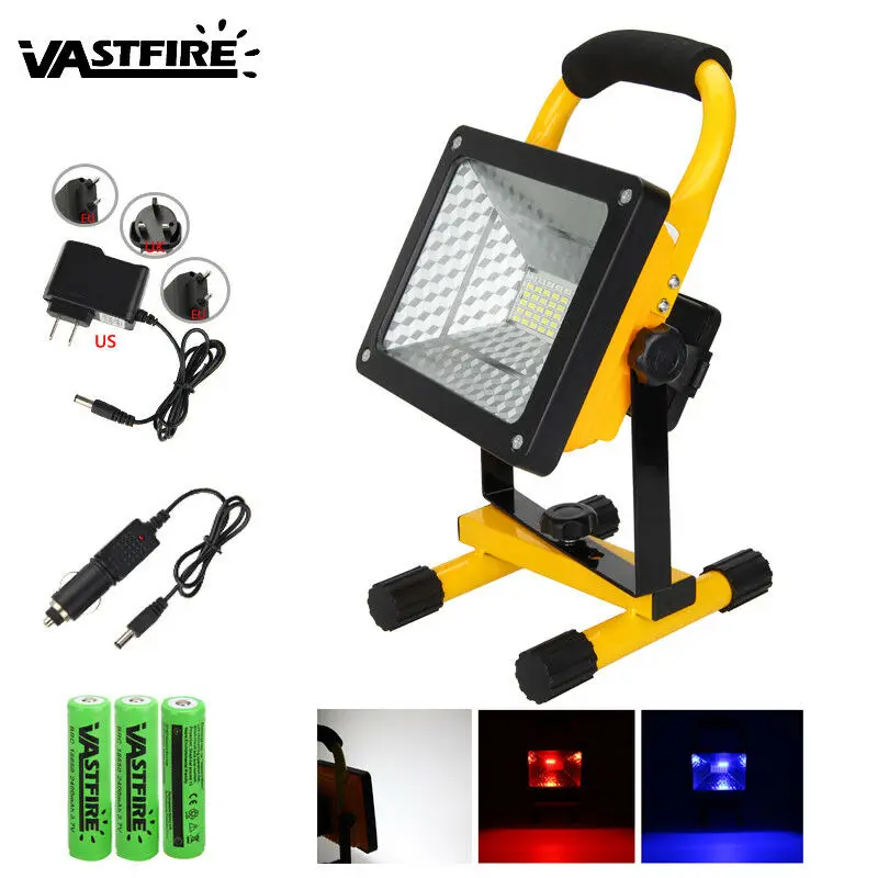 

50W RGB Flood Light Outdoor Waterproof 36 Led Reflector Portable Rechargeable Floodlight Work Construction Lamp+3*18650+Charger