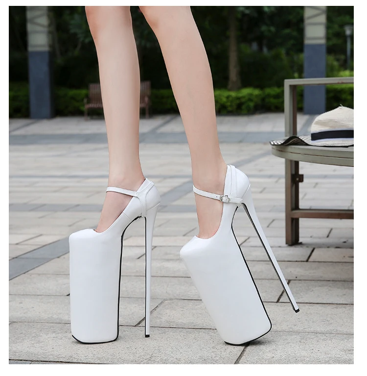 LLXF Подиумные туфли для ночного клуба с круглым носком на очень высоком тонком каблуке 30 см женские туфли-лодочки на платформе 20 см, Серебряная Пряжка