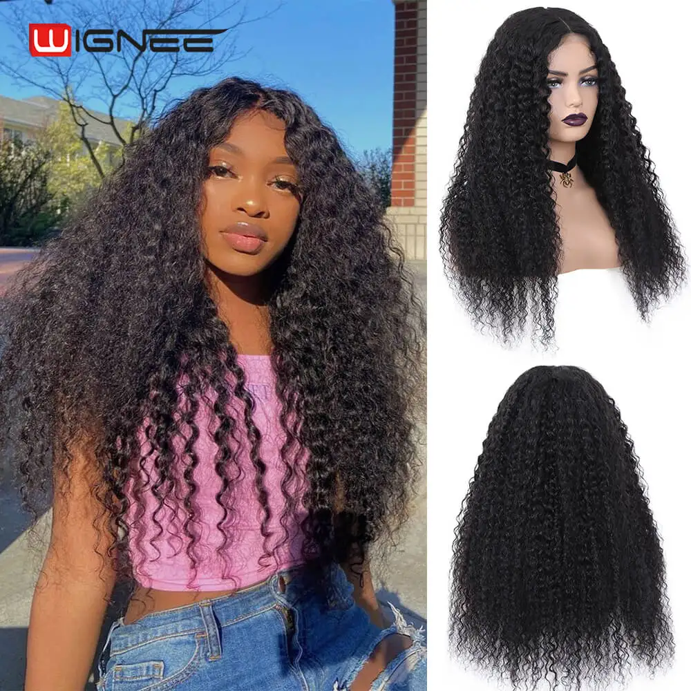 Wignee 4×4 Lace Closure Curly Human Hair Wig For Black Women Natural Hairline Lace Frontal Curly Brazilian Glueless Human Wigs