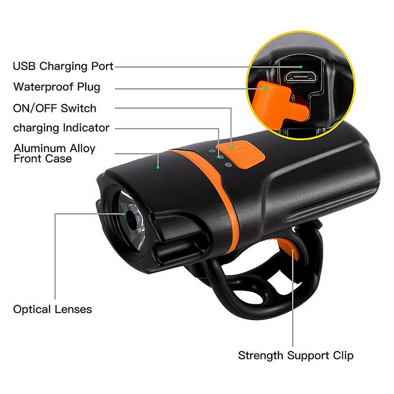 LED Bicycle Light IPX6 Waterproof USB Rechargeable Bike Front Light Flashlight Bicycle Rear Lantern Cycling Headlight Torch Lamp